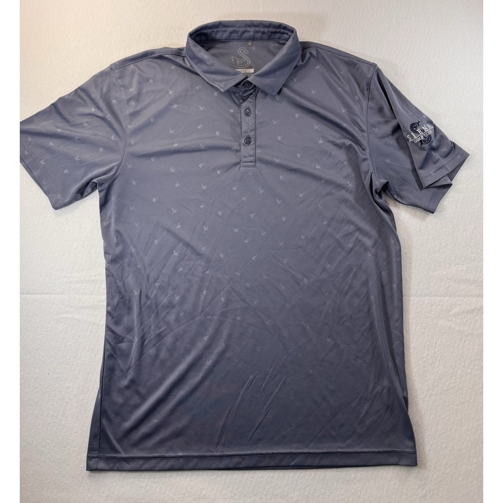 Swannies Mens Golf Polo Large Gray/Blue Reflective Swan AOP Siena Golf Club